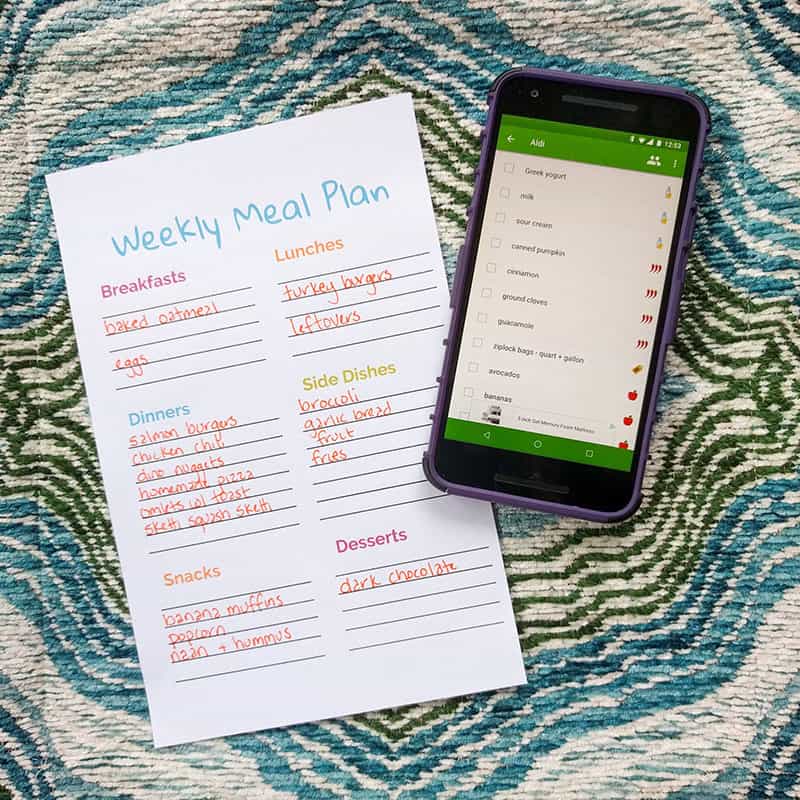 weekly meal plan and grocery list