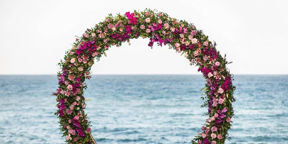wedding arch flower arrangement