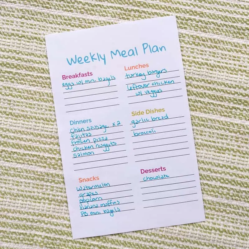 third weekly meal plan example for zero sugar