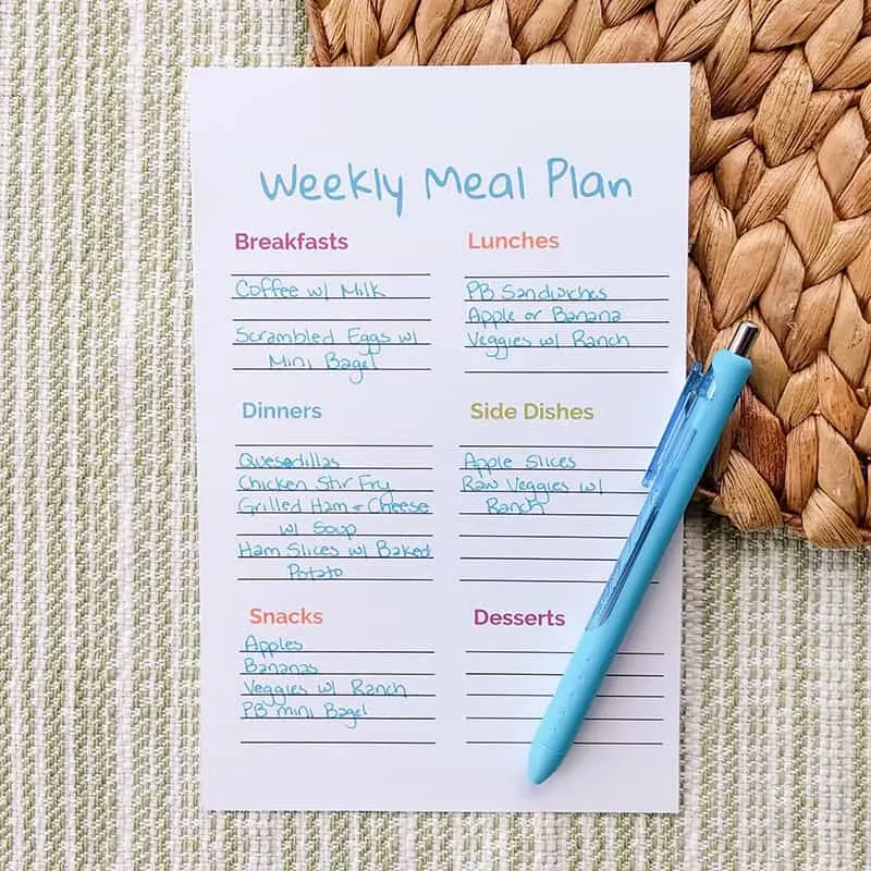 budget grocery list meal plan