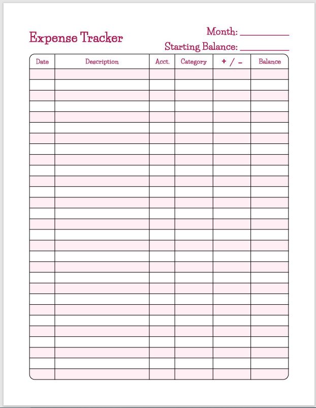 Preview of expense tracker printable