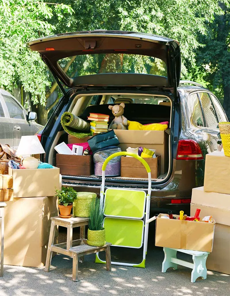 car filled with moving boxes