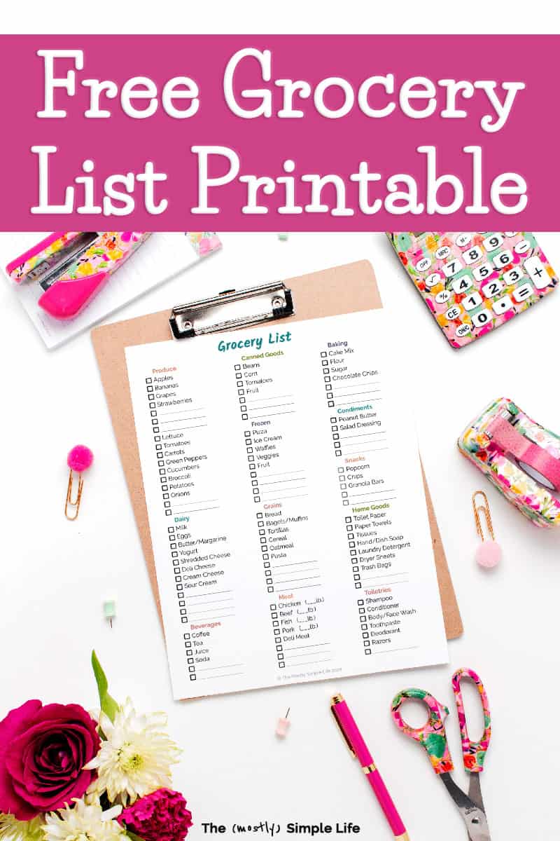 Free Grocery List Printable