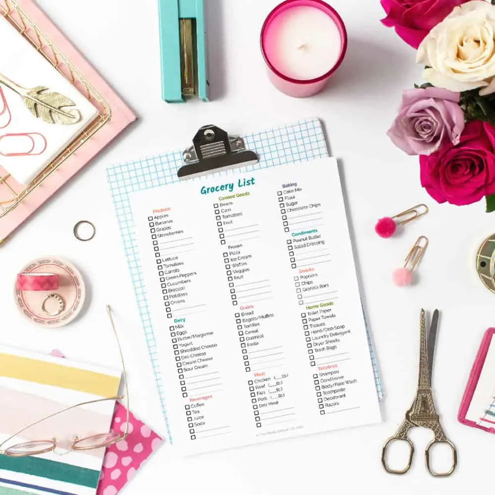 Flatlay of Grocery List Printable