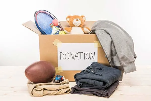 donation box with many items
