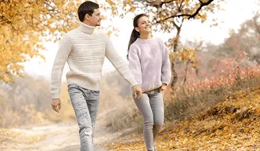 couple walking in forest