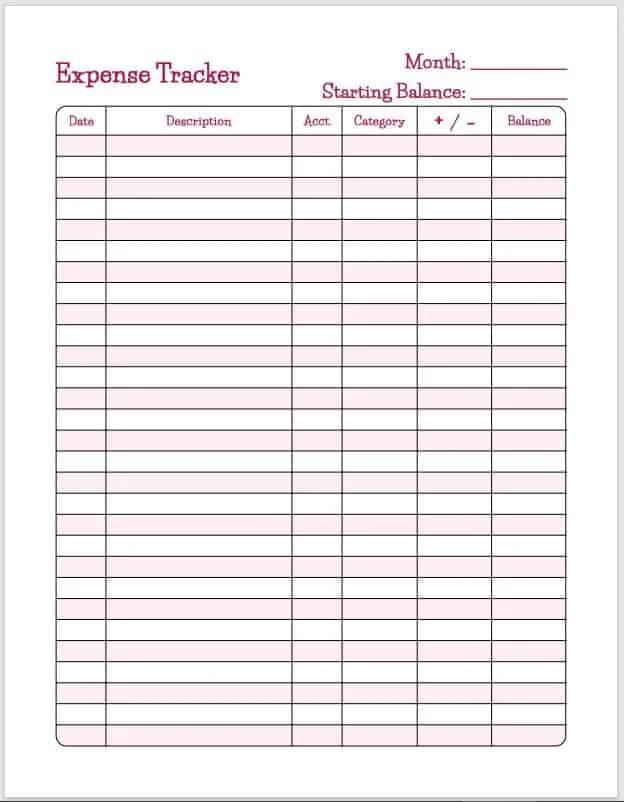 expense tracker printable