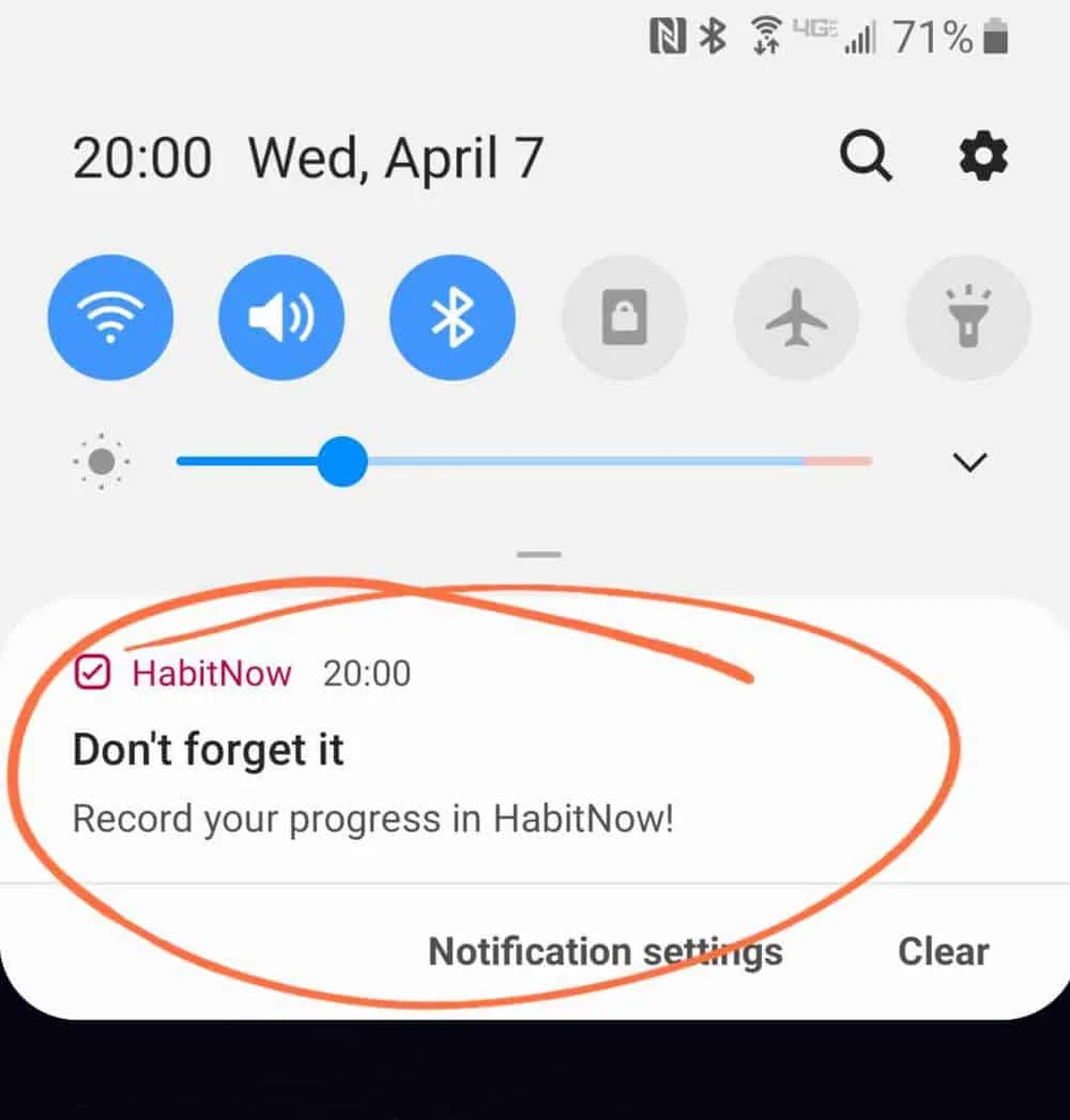 screenshot of habitnow notification