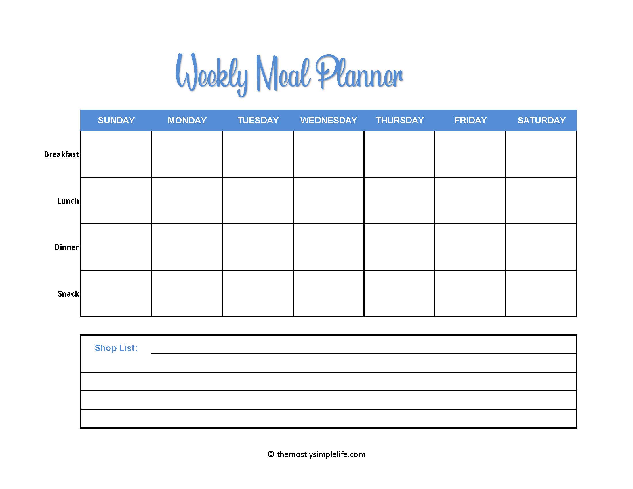 5+ Free Weekly Meal Planning Printables - The (mostly) Simple Life