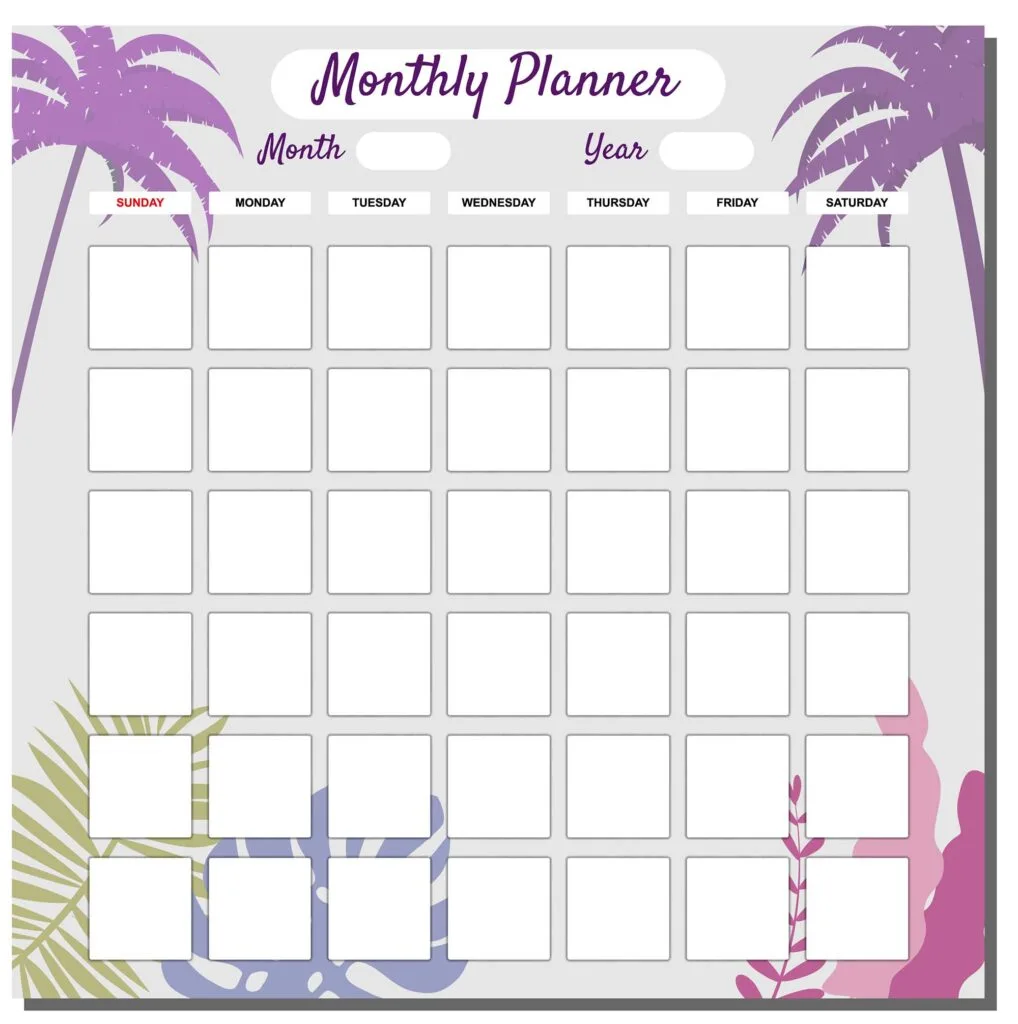 monthly planner with a checkbox for each day
