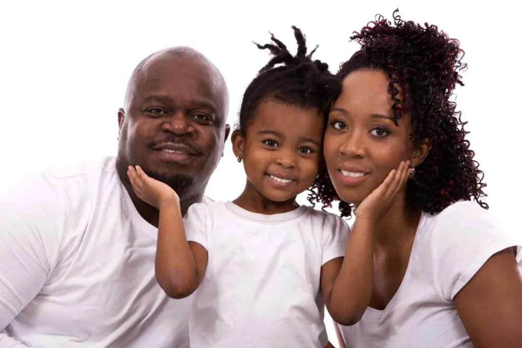 dad, mom and daughter in white tshirts