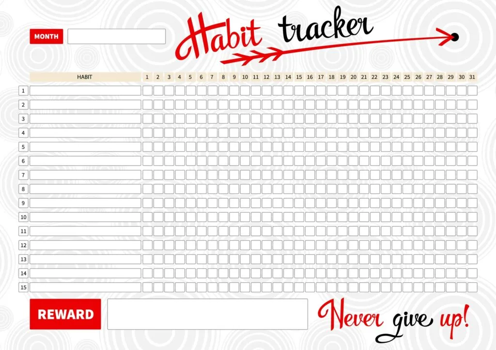 monthly  habit tracker with arrow design