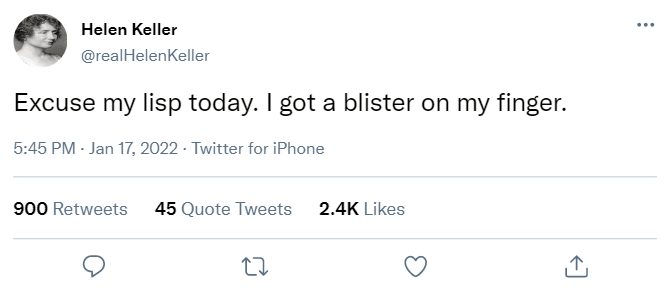 Helen Keller tweet blister