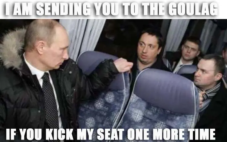 putin meme in bus with person kicking backseat