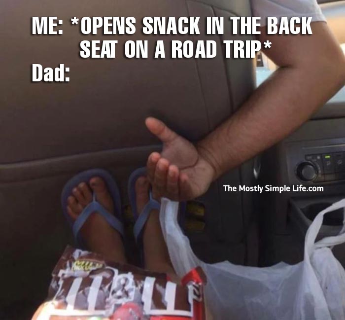 dad meme about snacks on roadtrips