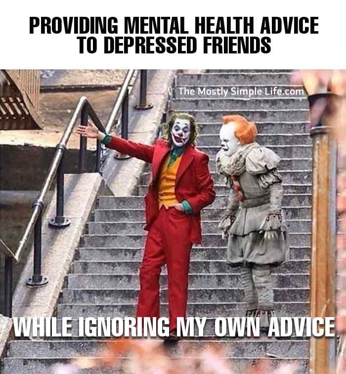 mental health meme with Joker and Pennywise clowns