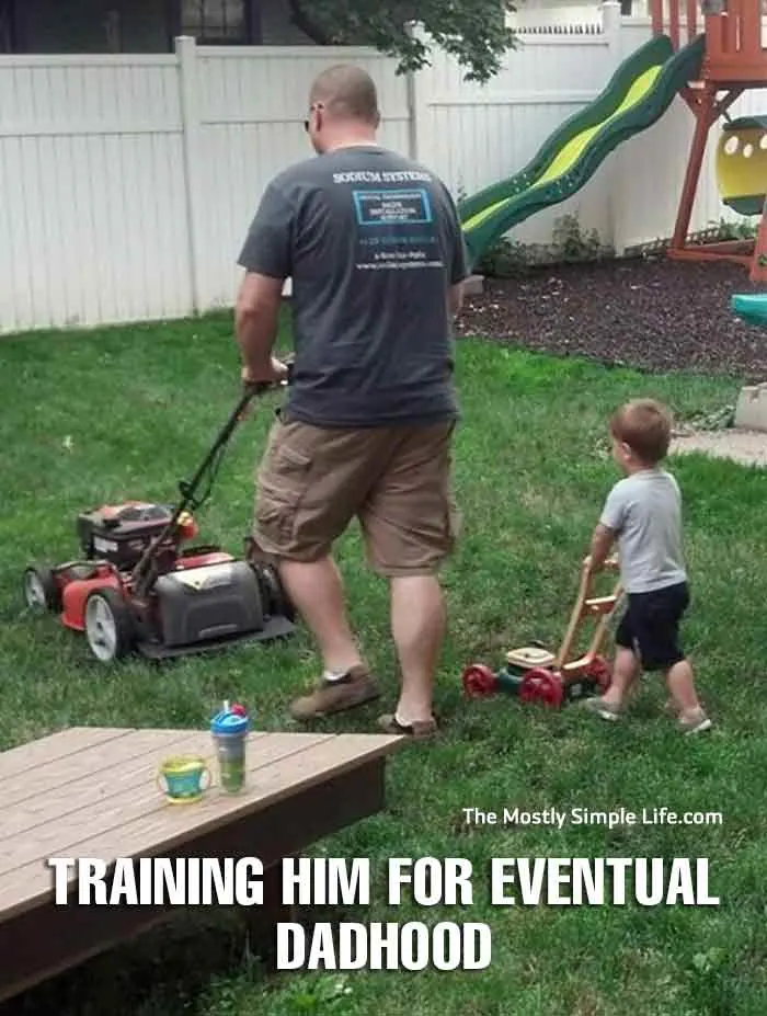 dad meme about helping son mow lawn