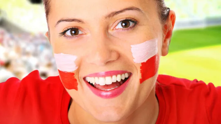 polish woman with poland colors