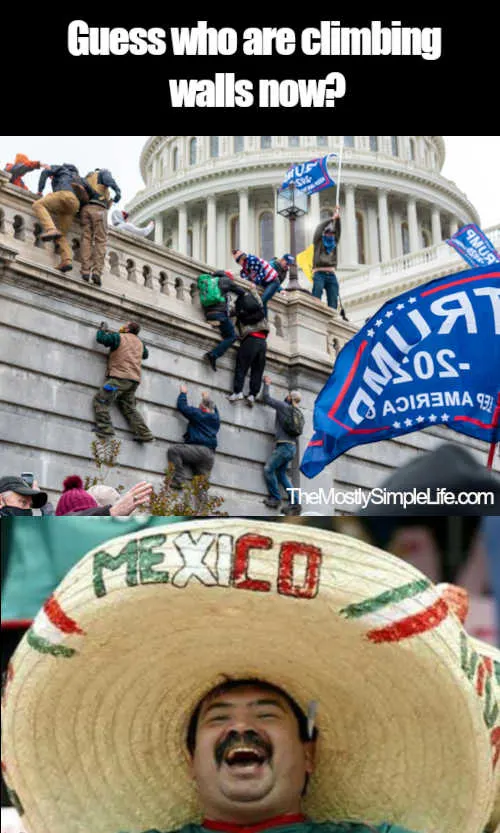 meme showing mexican laughing at Americans climbing wall