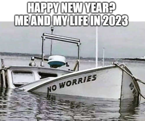 funny meme with sinking boat called "no worries"