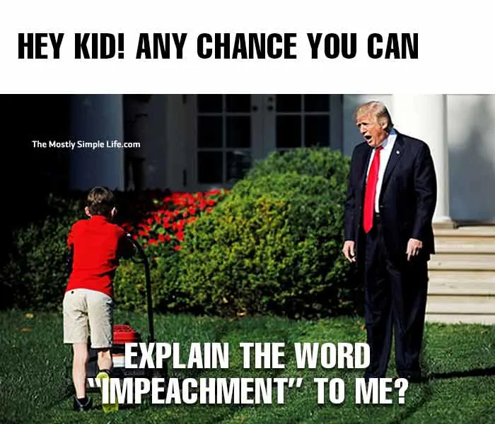 donald trump meme with boy mowing lawn; impeachment