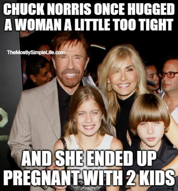 meme about chuck norris hugging a woman