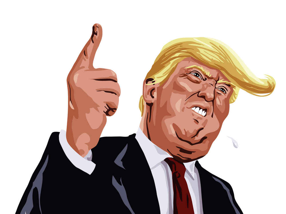 drawing of donald trump with his finger up