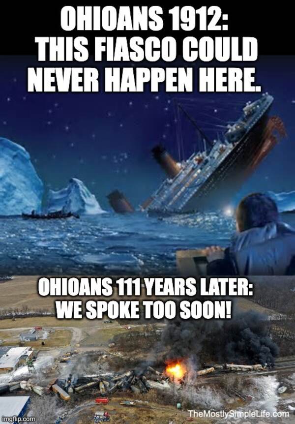 Titanic and train wreck in ohio meme