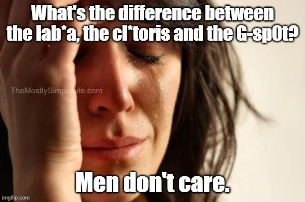 What's the difference between the lab*a, the cl*toris and the G-sp0t?
Men don't care.