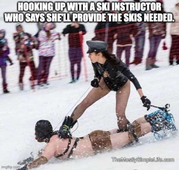 Bondage couple skiing