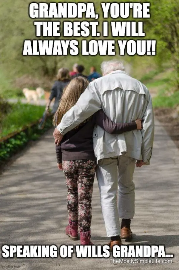 Grandfather and granddaughter walking.