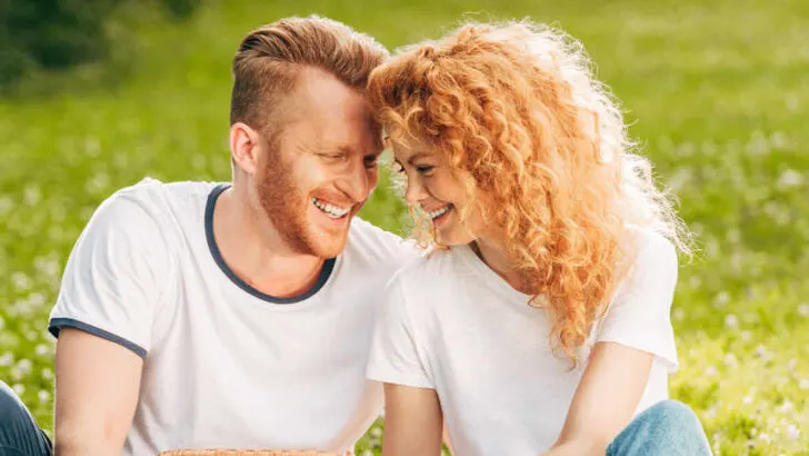 ginger couple laughing together