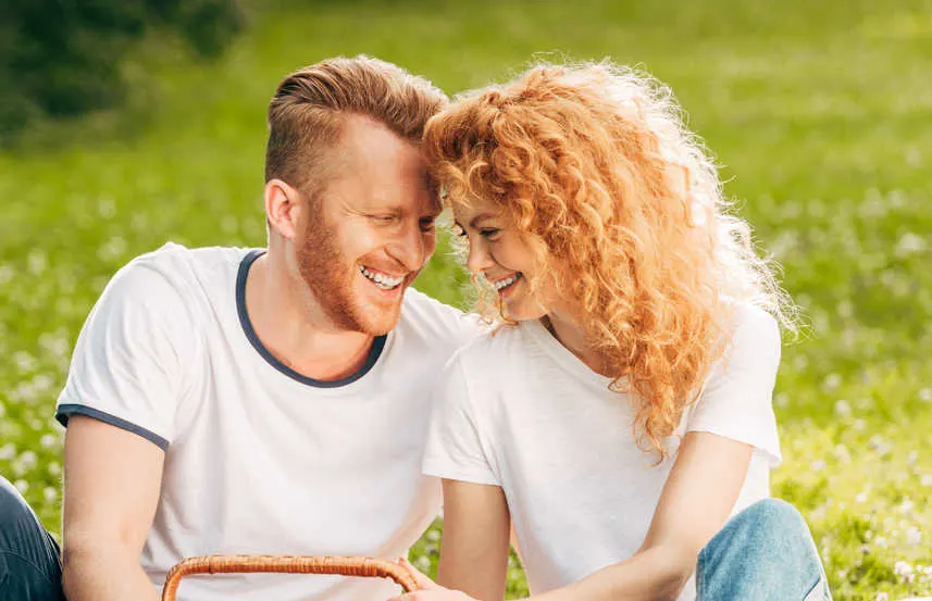 ginger couple laughing together