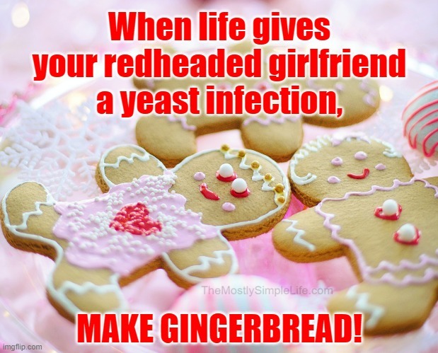 When life gives your redheaded girlfriend a yeast infection, make gingerbread!
