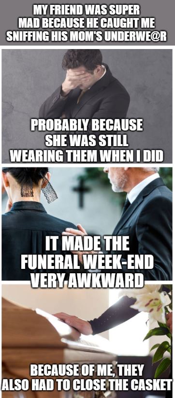 bad joke about a friend at a funeral