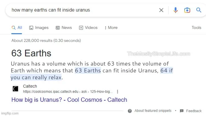 How many Earths can fit inside Uranus?
You can fit 63 Earths inside Uranus, 64 if you can really relax.