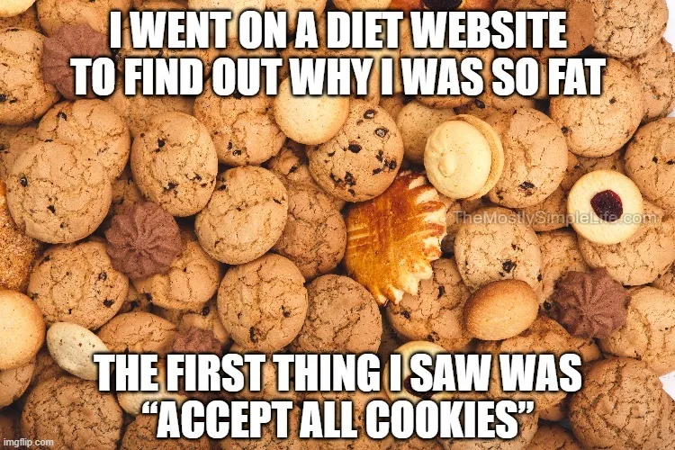 Diet website said Accept All Cookies.