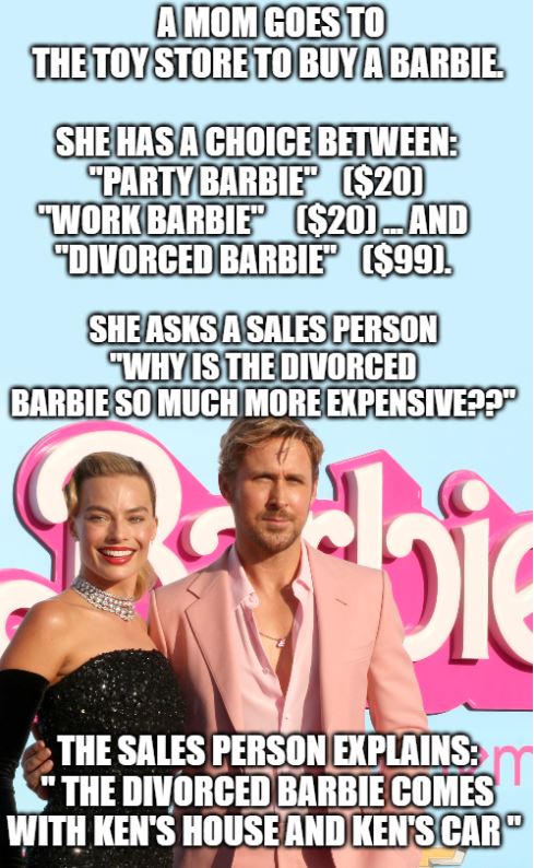 sexist joke about a divorced barbie doll 
