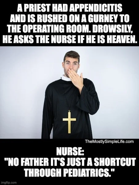 Priest sheepishly covering mouth.