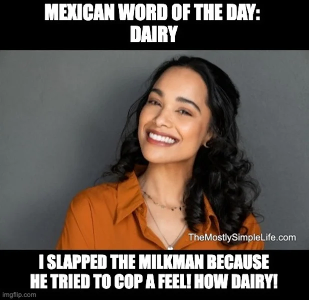 Smiling woman. Word: dairy