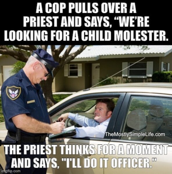 Officer pulling over priest.