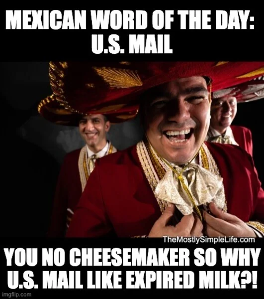 Mariachi man smiling. Word: U.S. Mail