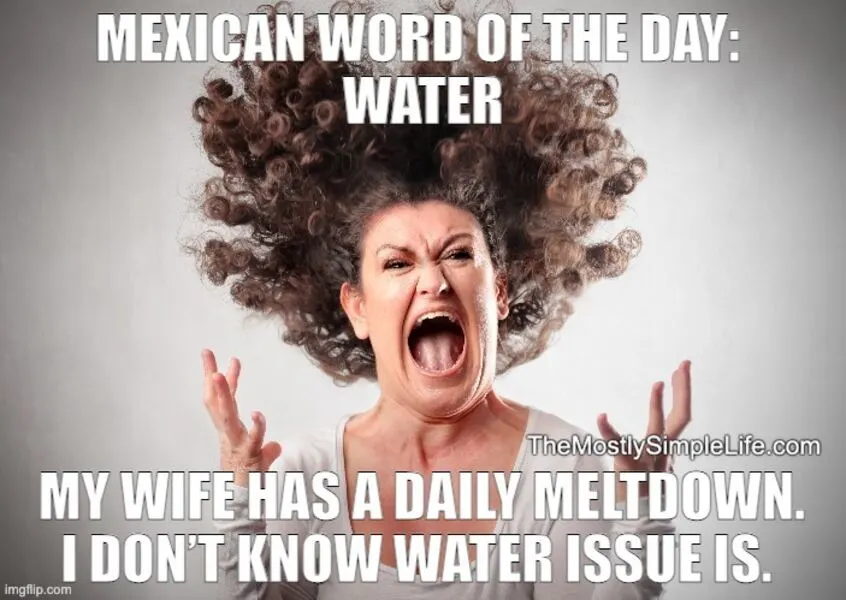 Woman screaming. Word: water