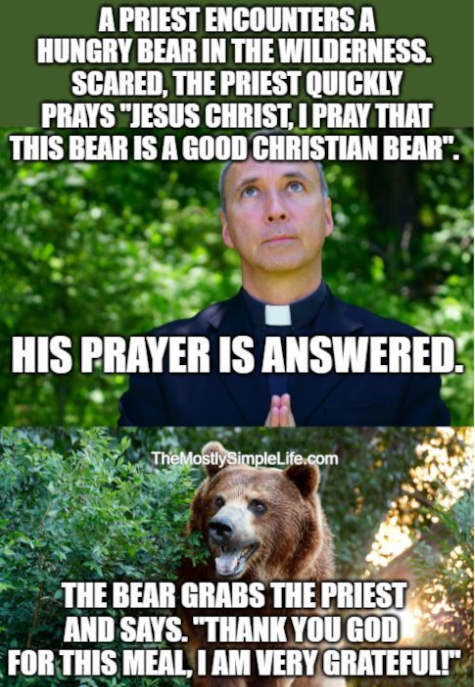 joke about a priest meeting a bear in the wilderness