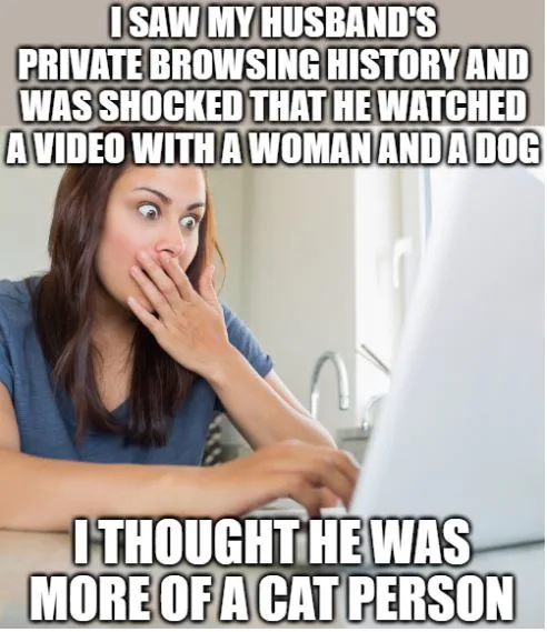 woman looking at her husband's computer browser history