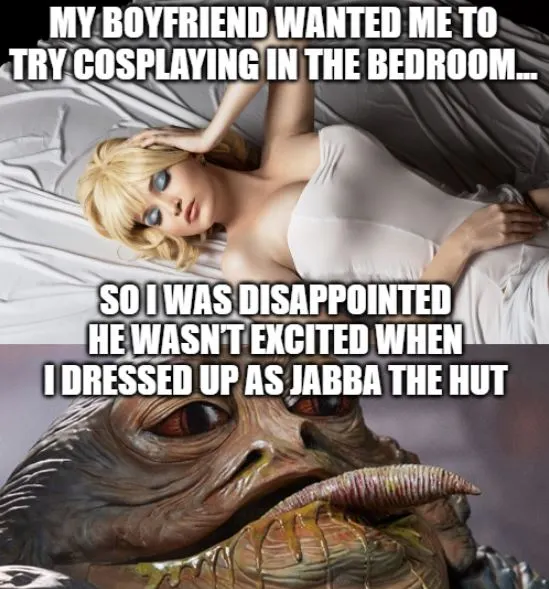 funny joke about cosplaying in the bedroom