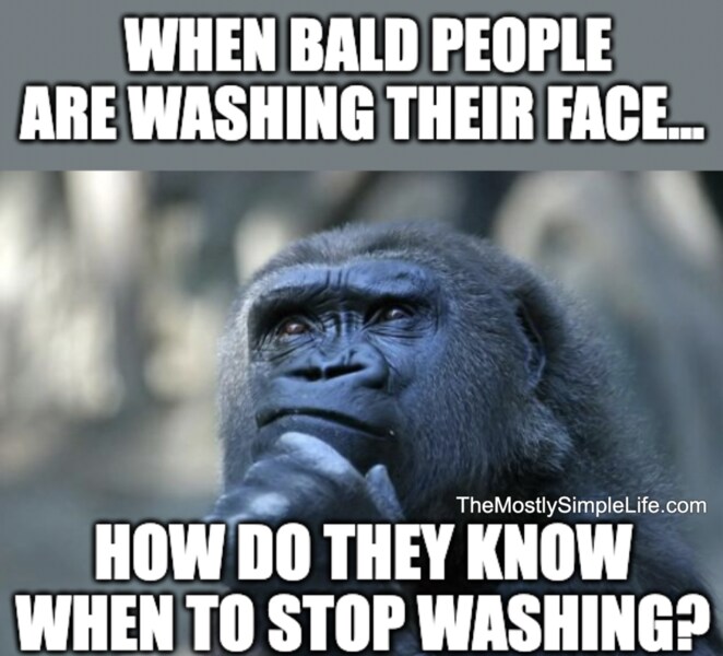 joke about bald people with a thinking gorilla.