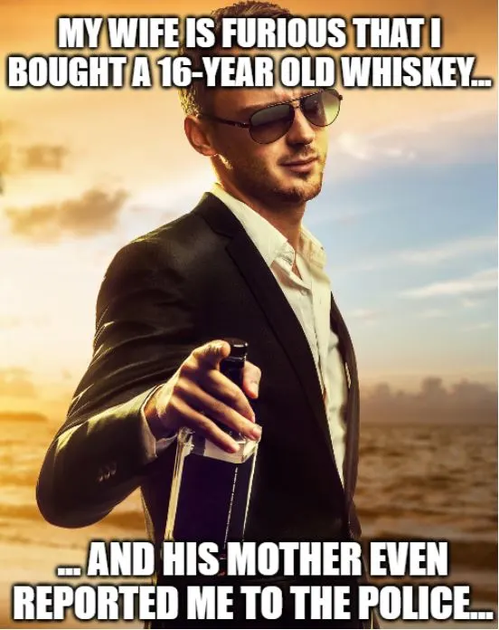 joke about older man buying aged whiskey