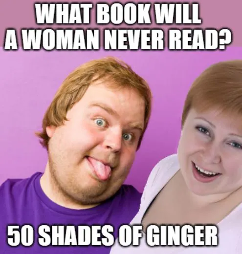 funny meme about a book called 50 shades of ginger
