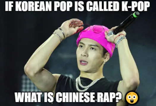 meme about chinese rap being called c-rap because korean pop is called k-pop